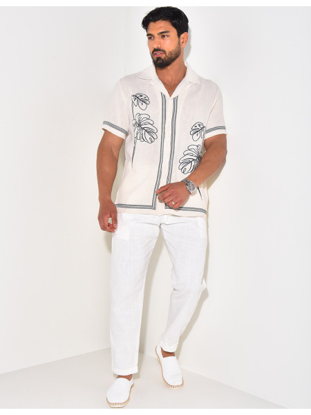 Chemise manches courtes à motifs brodés