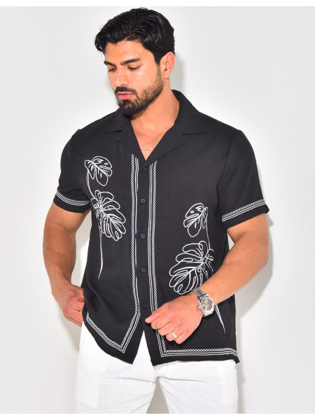 Chemise manches courtes à motifs brodés