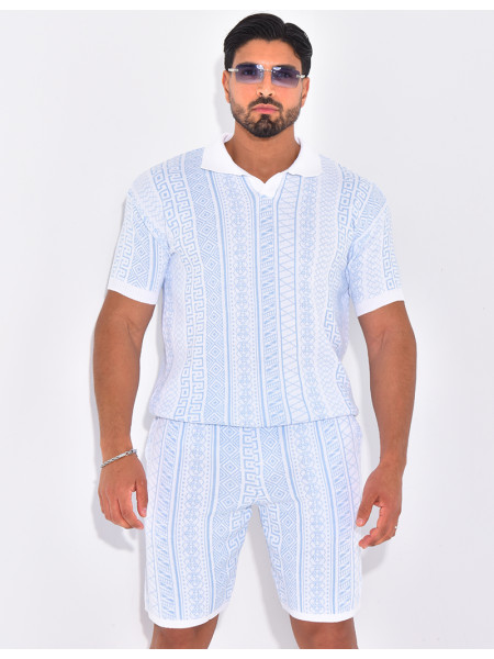 Ensemble short et polo à motifs