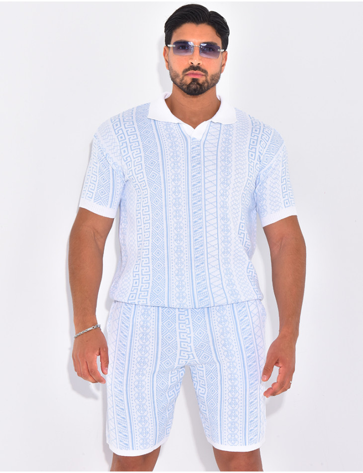 Ensemble short et polo à motifs