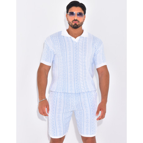 Ensemble short et polo à motifs
