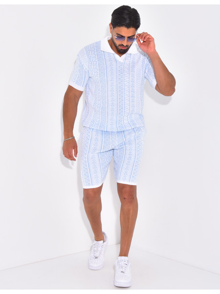 Ensemble short et polo à motifs