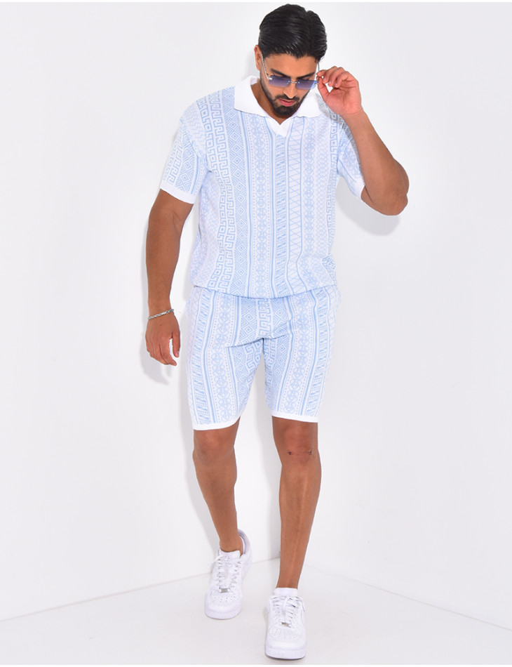 Ensemble short et polo à motifs