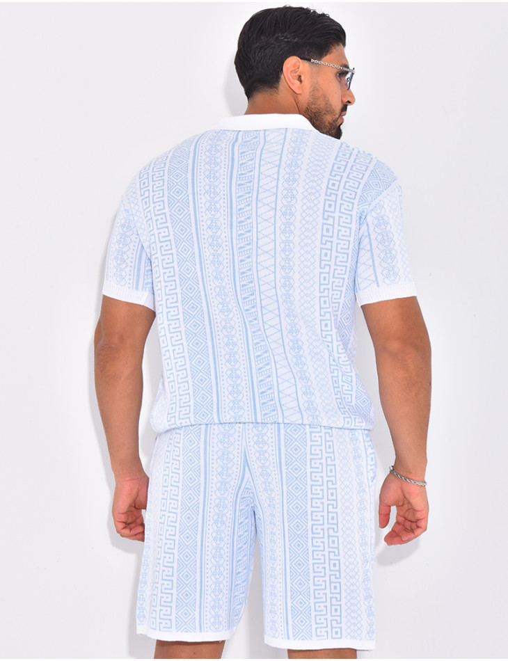 Ensemble short et polo à motifs