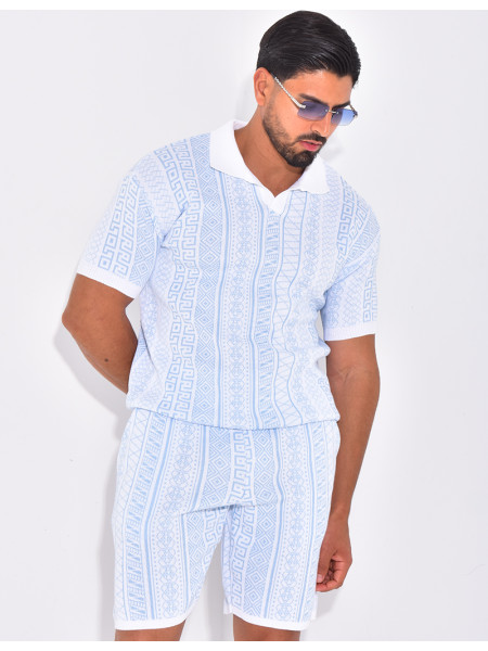 Ensemble short et polo à motifs