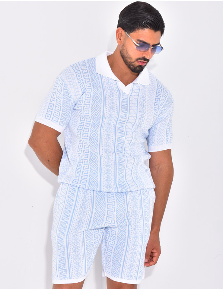 Ensemble short et polo à motifs