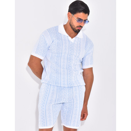 Ensemble short et polo à motifs