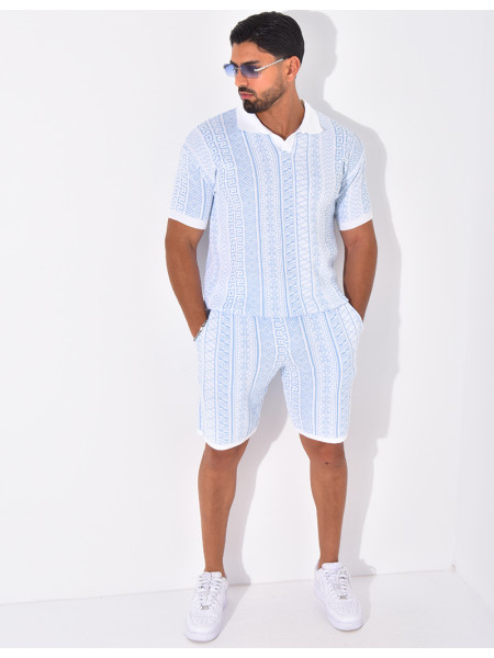 Ensemble short et polo à motifs