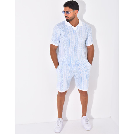 Ensemble short et polo à motifs