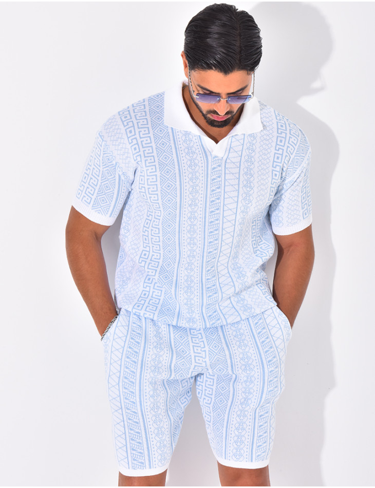 Ensemble short et polo à motifs
