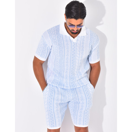 Ensemble short et polo à motifs
