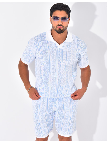 Ensemble short et polo à motifs