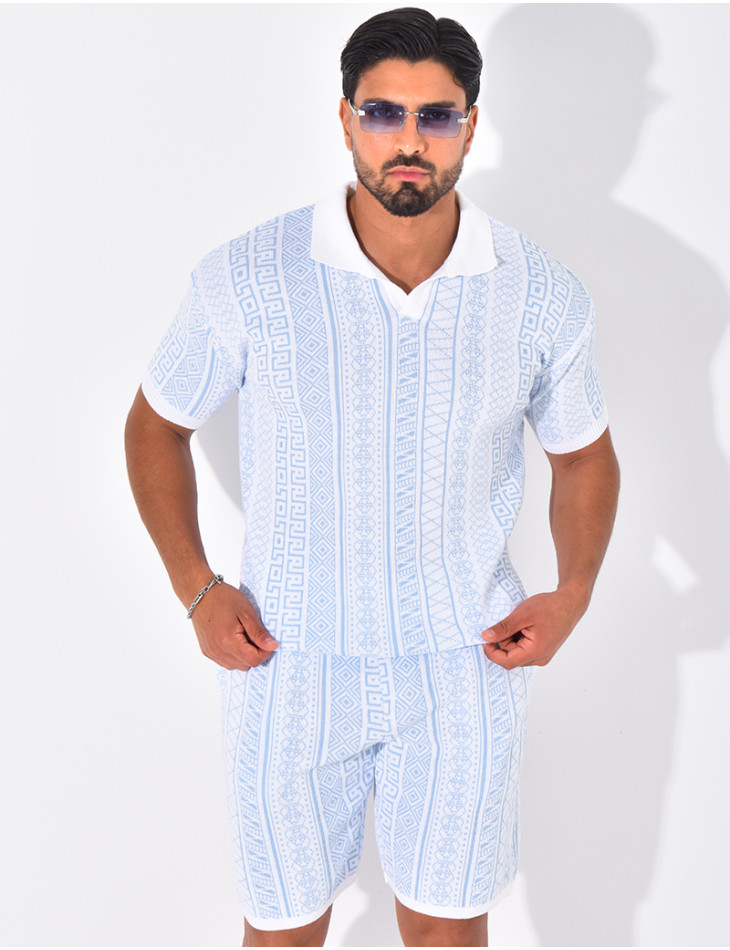 Ensemble short et polo à motifs