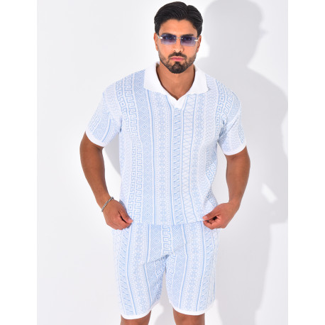 Ensemble short et polo à motifs