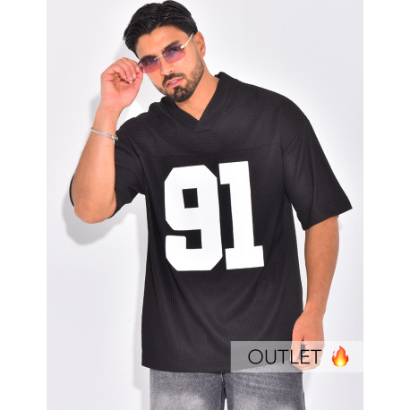 T-shirt côtelé oversize "91"
