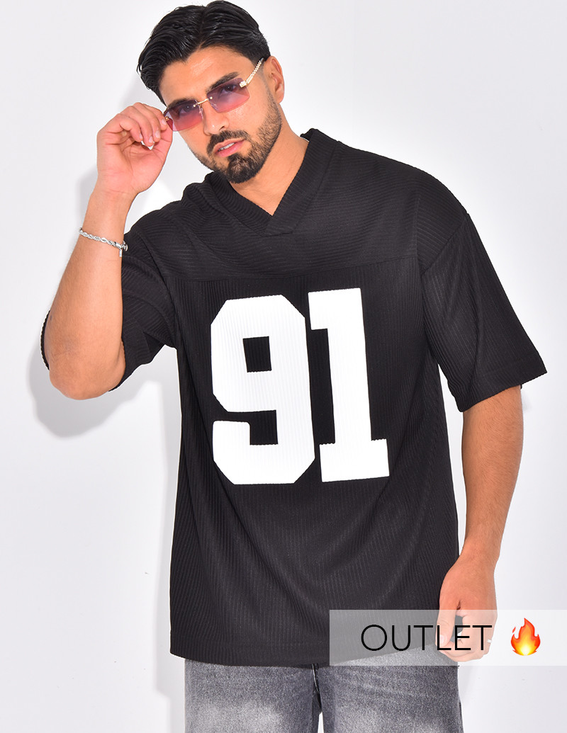 T-shirt côtelé oversize "91"