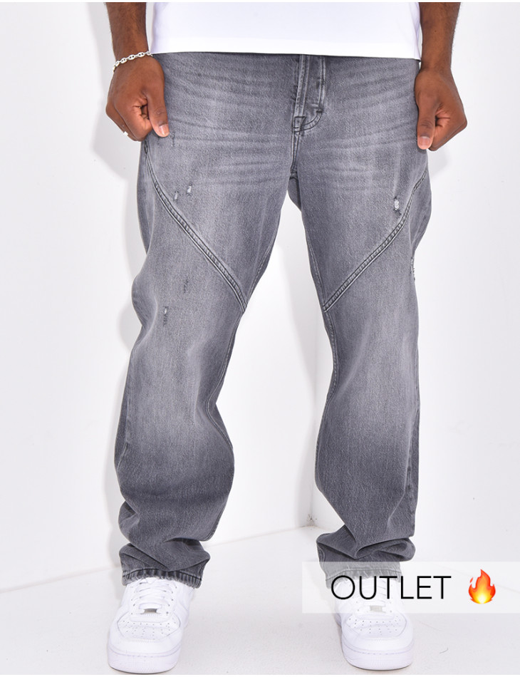 Jeans destroy à coutures contratsantes