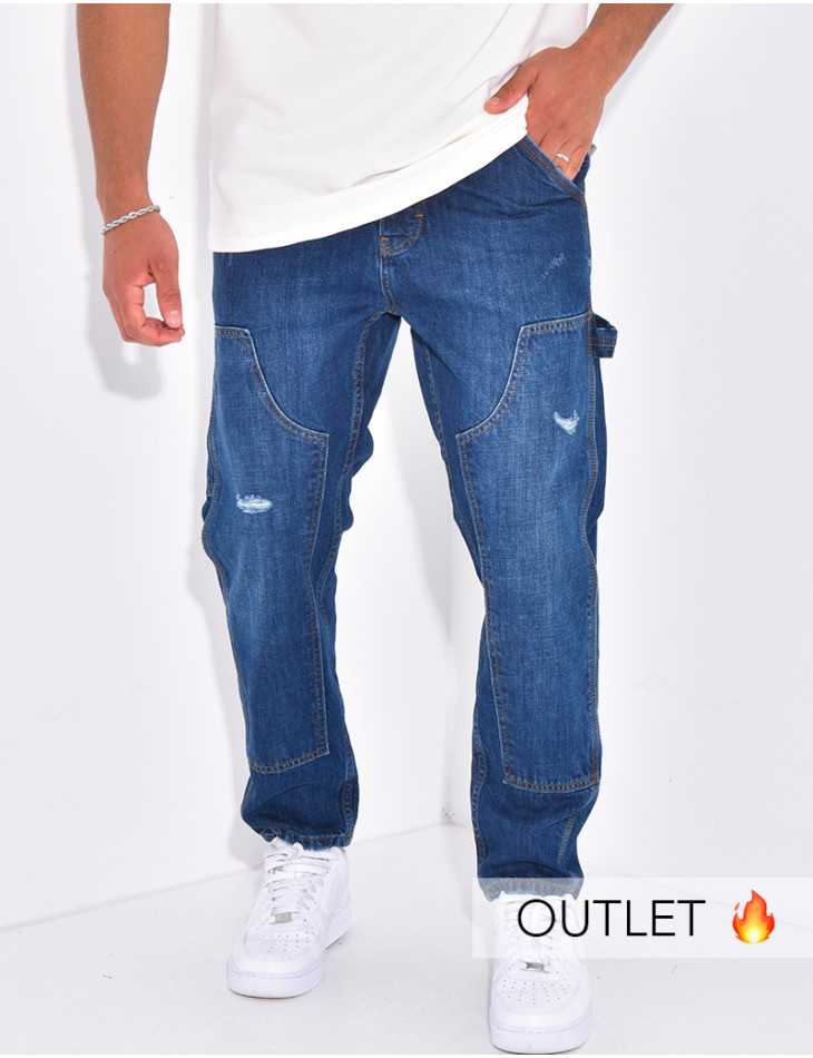 Jeans destroy à empiècements contrastants