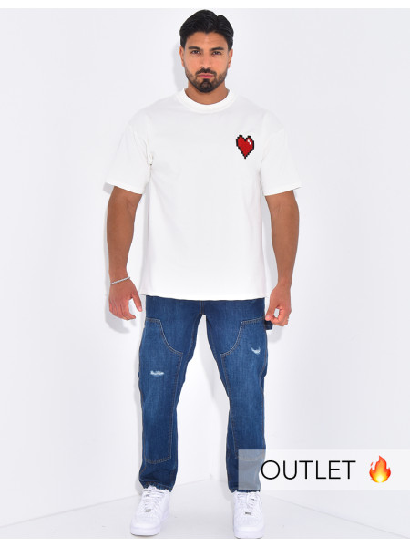 Jeans destroy à empiècements contrastants