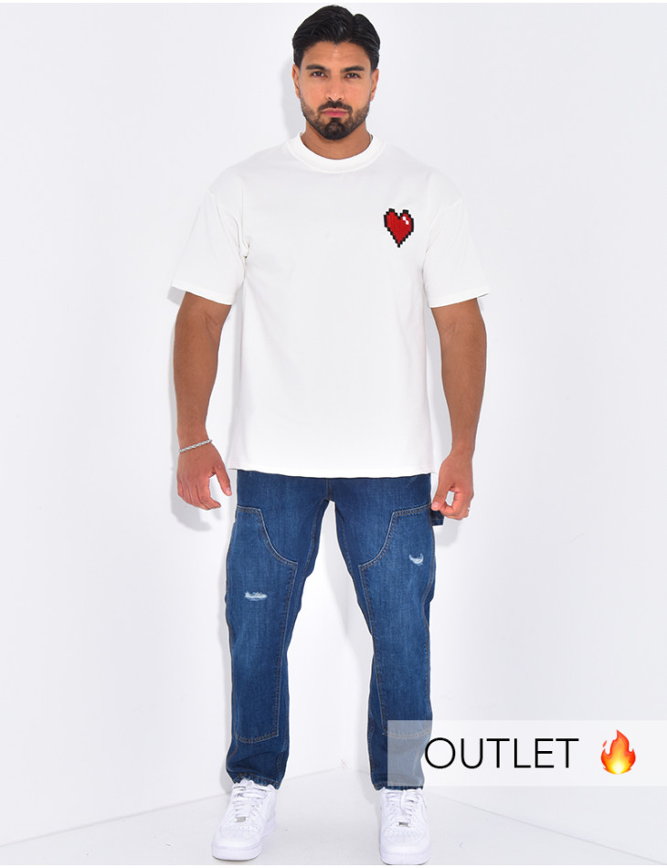 Jeans destroy à empiècements contrastants