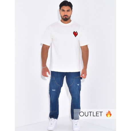 Jeans destroy à empiècements contrastants