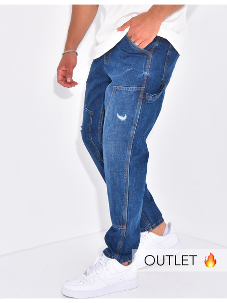 Jeans destroy à empiècements contrastants