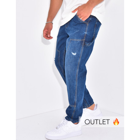 Jeans destroy à empiècements contrastants