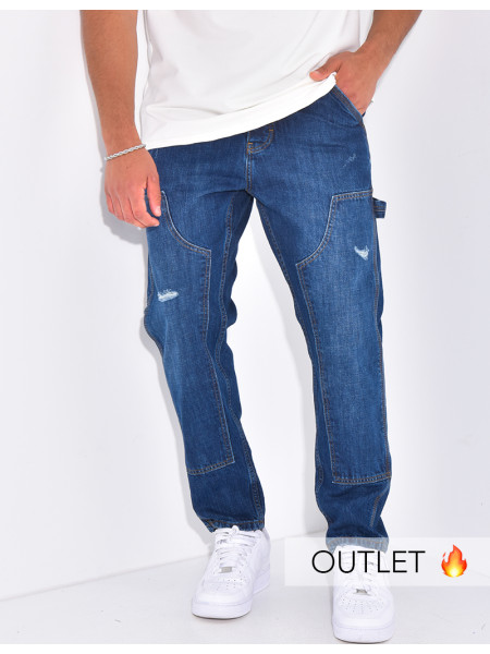 Jeans destroy à empiècements contrastants