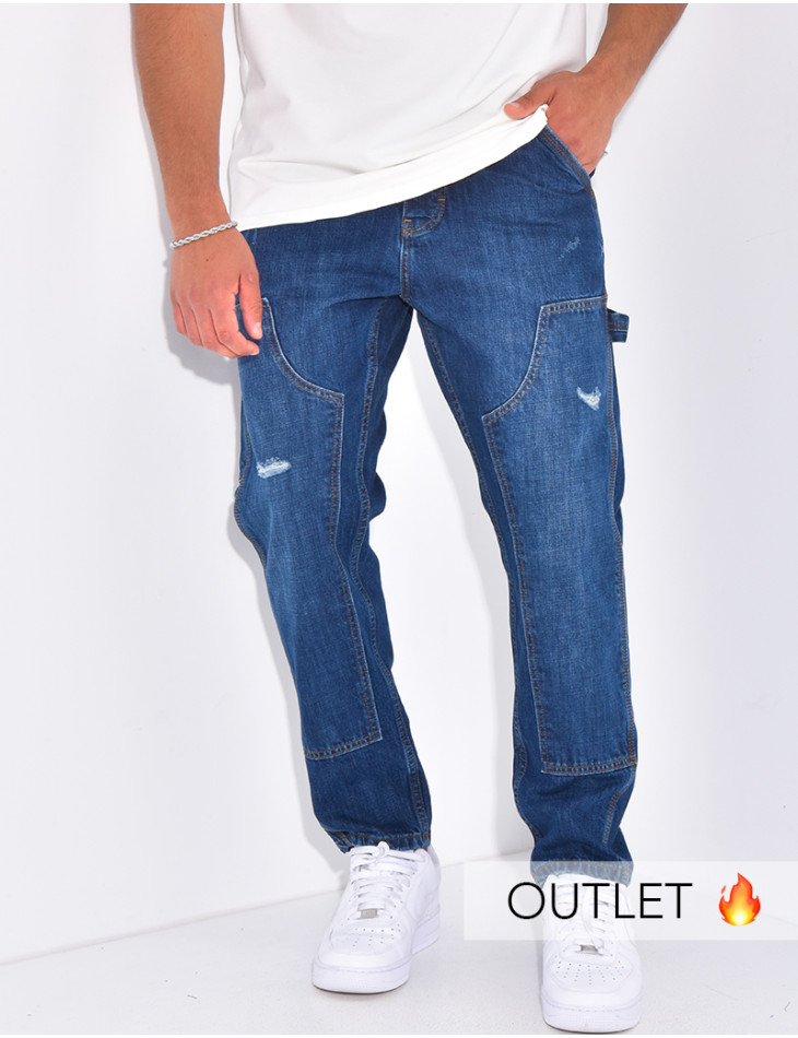 Jeans destroy à empiècements contrastants