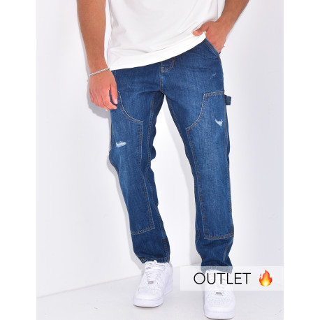 Jeans destroy à empiècements contrastants