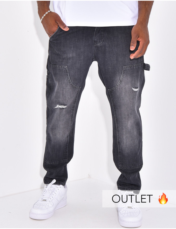Jeans destroy à empiècements contrastants