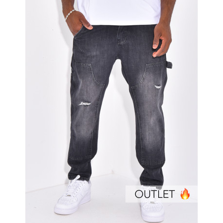 Jeans destroy à empiècements contrastants