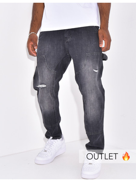 Jeans destroy à empiècements contrastants