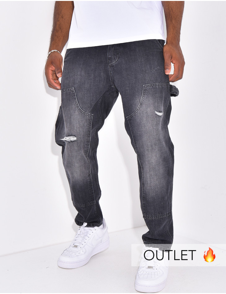 Jeans destroy à empiècements contrastants