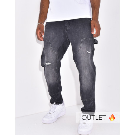 Jeans destroy à empiècements contrastants