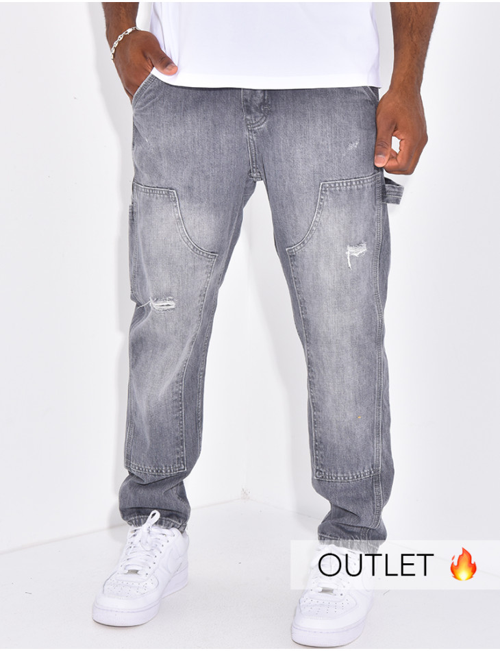 Jeans destroy à empiècements contrastants