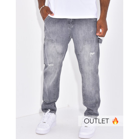 Jeans destroy à empiècements contrastants