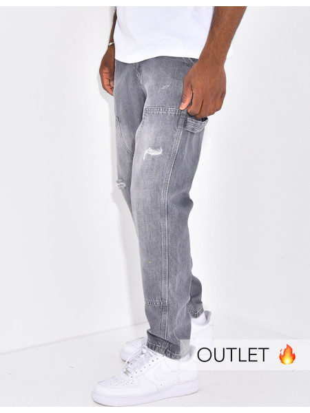 Jeans destroy à empiècements contrastants