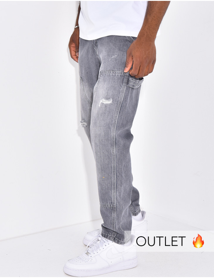 Jeans destroy à empiècements contrastants