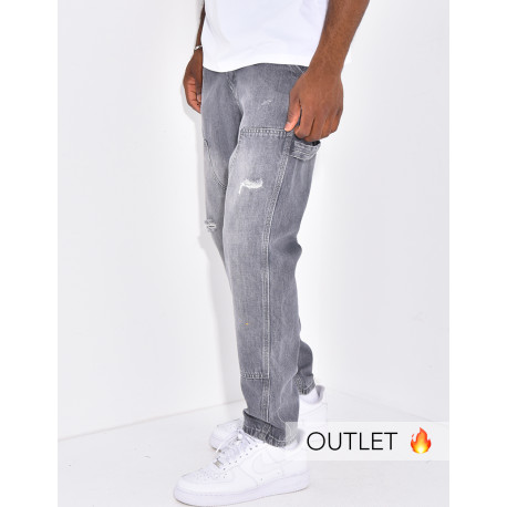 Jeans destroy à empiècements contrastants