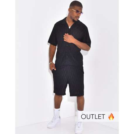 Ensemble texturé short et chemise manches à motifs vague en relief