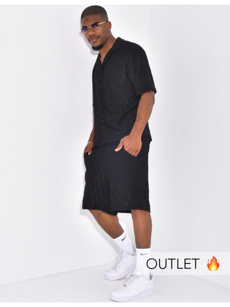 Ensemble texturé short et chemise manches à motifs vague en relief