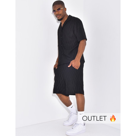 Ensemble texturé short et chemise manches à motifs vague en relief
