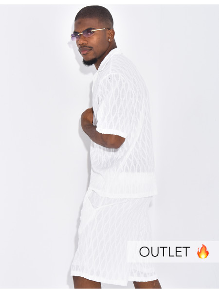 Ensemble texturé short et chemise manches à motifs vague en relief