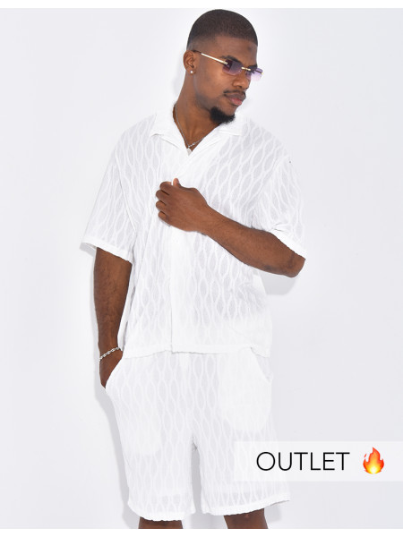 Ensemble texturé short et chemise manches à motifs vague en relief