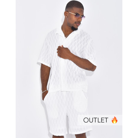 Ensemble texturé short et chemise manches à motifs vague en relief
