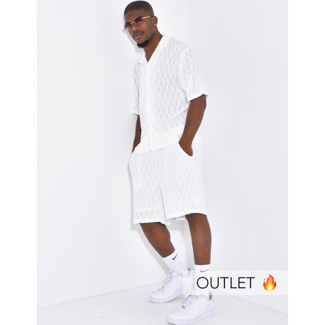 Ensemble texturé short et chemise manches à motifs vague en relief