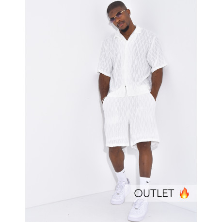 Ensemble texturé short et chemise manches à motifs vague en relief