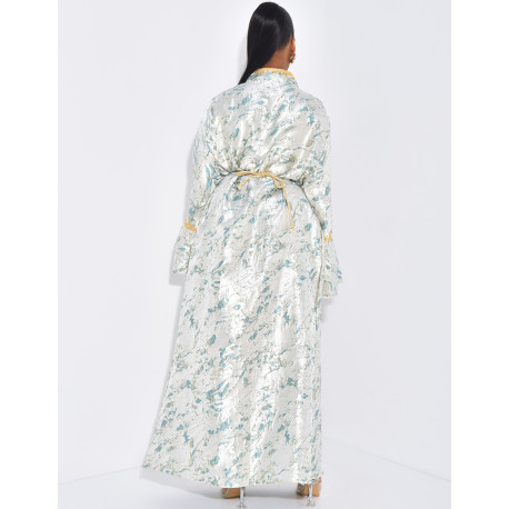 Hochwertige Brokat-Abaya mit Goldbesatz und passendem Gürtel
