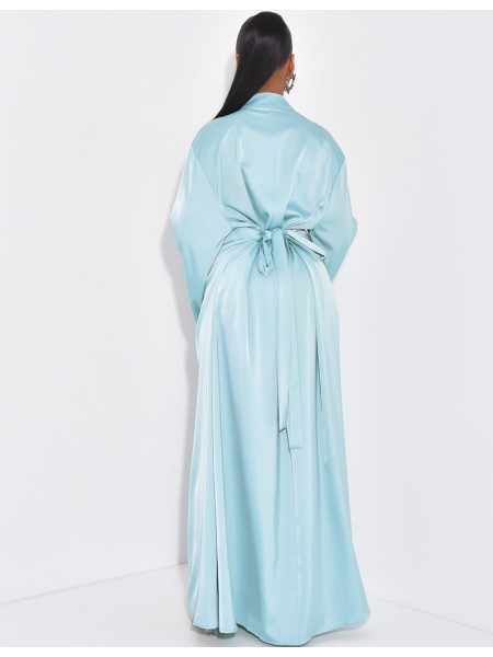 Hochwertige Satin-Abaya mit handgestickten Kristallen und Taillengürtel